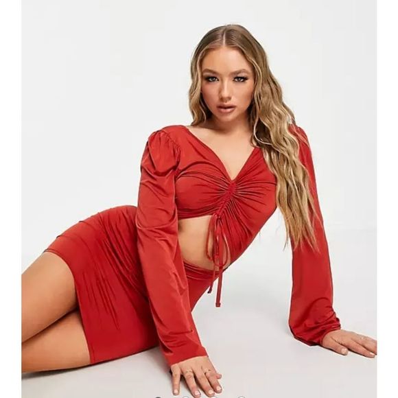 Ruched cutout mini dress with fluted long sleeves - Picture 2 of 2